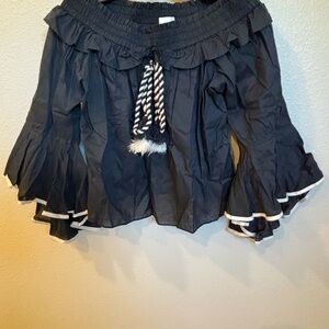 Black Ruffled Mini Skirt with Rope Tie